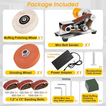 Mini Belt Sander for Knife Making, 15° Electric Power Bench Belt Sanders | 7 Adjustable Speed Knife Sharpener Knife Polishing Kit for DIY Metal Woodworking Knife Making - style: 15 Degree Belt Sander