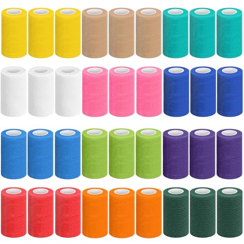 Treela 36 Pcs Self Adherent Bandage 4" X 5 Yard Wrap Breathable - color: Multicolor, size: 4" X 5 Yard