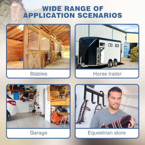 Dunzy 2 Pcs Black Tack Rack with Swivel Hooks, Hanging Bridle Hooks Portable Tack Hangers for Horses, for Stall Room Trailer Accessories (4 Hooks Style) - style: 4 Hooks Style