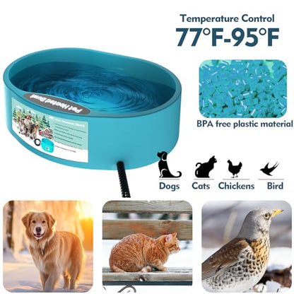 Heated Water Bowl for Dog & Cat, Outdoor Heated Dog Bowl Provides Drinkable Water & Food in Winter, Heated Pet Bowl for Outside, Smart Thermal-Dish for Rabbit, Chicken, Duck, Squirrel (96 OZ) - size: 96 OZ