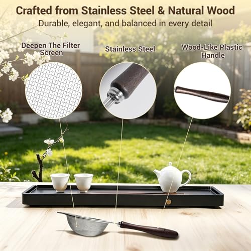 3 Pack Fine Mesh Strainers with Silicone Tongs, Stainless Steel Sieve Set with Wooden Handle, Small/Medium/Large Food Strainers for Baking Flour, Baby Food, Juice, Soy Milk, Kitchen Cooking