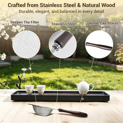 3 Pack Fine Mesh Strainers with Silicone Tongs, Stainless Steel Sieve Set with Wooden Handle, Small/Medium/Large Food Strainers for Baking Flour, Baby Food, Juice, Soy Milk, Kitchen Cooking
