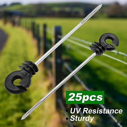 25PCS Straight Electric Fencing Insulators Ring Insulator Long Arm Multi Purpose Insulator for Wooden Post for Polytape Polywire Tape Rope Electric Wire