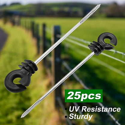 25PCS Straight Electric Fencing Insulators Ring Insulator Long Arm Multi Purpose Insulator for Wooden Post for Polytape Polywire Tape Rope Electric Wire