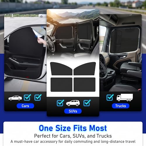 4 PCS Car Side Window Sun Shade, Sunproof Heat Insulation Car Window Shades, Portable Adsorption Front Rear Privacy Protection Cover, Universal for Most Vehicles (Black) - color: Black
