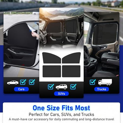 4 PCS Car Side Window Sun Shade, Sunproof Heat Insulation Car Window Shades, Portable Adsorption Front Rear Privacy Protection Cover, Universal for Most Vehicles (Black) - color: Black