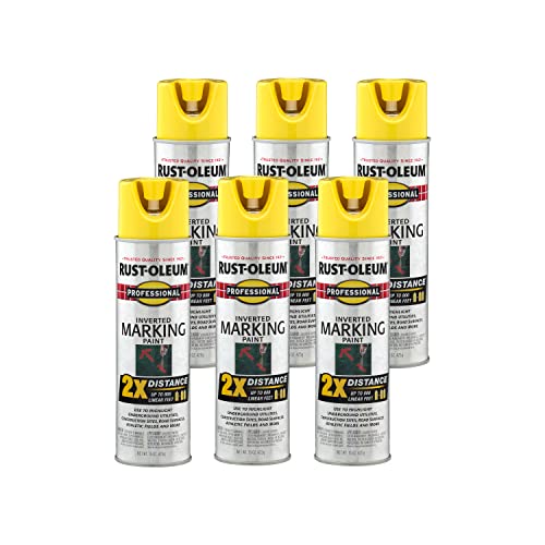 Rust-Oleum Professional 2X Inverted Marking Yellow Spray Paint | Utility Marking, Construction Layout, Survey Marking, High Visibility Color, 2X Distance Coverage, 15 oz - color: High Visibility Yellow, size: 2.5 Ounce (Pack of 6), style: 2X Distance