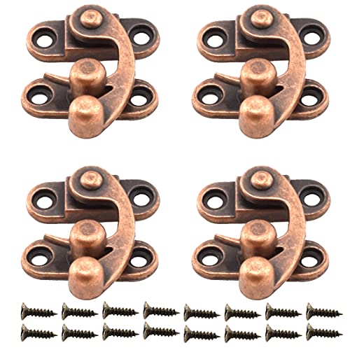 Antique Right Hook Hasp Latch Retro Swing Horn Lock | Clasp with Mounting Screws, Zinc Alloy - 4PCS 1.14" x 1.3" Red Bronze Tone - color: Red Bronze