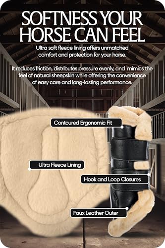 Equinavia Vali Ultra Fleece Brushing Boots | Faux Leather Outer | Luxurious Ultra Fleece Lining Splint Boots - Black/Natural - XL - color: Black, size: X-Large
