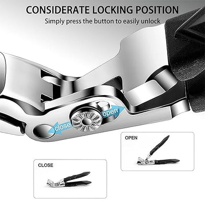 Premium Stainless Steel Toenail Clippers for Men & Seniors - 180° Wide Jaw Opening, Heavy Duty Nail Cutter for Thick & Ingrown Nails Anti-Splash Design, Dual Blades Set with Metal Case & Travel Pouch