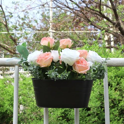 3 Pack Metal Railing Planters, 10.5" Oval Hanging Flower Pots with Detachable Hooks & Drainage Holes, Fits Rails up to 2.36", Galvanized Iron Fence Bucket for Balcony Garden Patio - Black - color: Black, size: 3 Pack, 10.5"L x 5.7"W x 4.7"H