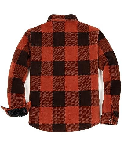 ZENTHACE Men's Warm Sherpa Lined Plaid Shirt Jacket - color: Bold Brown, size: 3X-Large