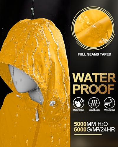 33,000ft Women's Waterproof Long Rain Coats Packable Rain Jacket with Hood - color: Amber Gold, size: Medium