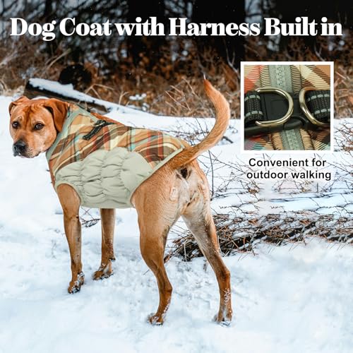 Lelepet Warm Dog Winter Coat Dog Coats for Small Dogs Jacket with Harness - color: Brown Plaid, size: X-Small