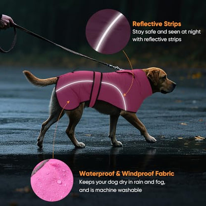 Dotoner Waterproof Dog Coat Warm Fleece Lined Jacket Reflective Winter Pet Apparel for Small Medium Large Dogs with Leash Opening Adjustable Neck & Tail Drawstring - color: Pink, size: Small