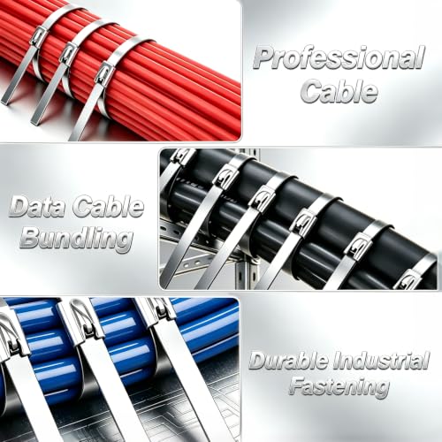 300PCS Cable Ties Kit, 11.8 Inch Heavy Duty Silver Metal Zip Ties - color: Silver, size: 300PCS 1.81x11.8 Inch