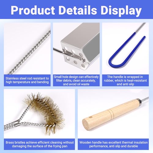 4 PCS Fryer Cleaning Tools with Deep Fryer Brass L-Shaped Brush, Deep Fryer Crumb Scoop, Deep Fryer Cleanout Rod, Long Handle Deep Basket Brush for Restaurants, Air Fryers, Deep Fat Fryers - color: 4pcs Brass Brush
