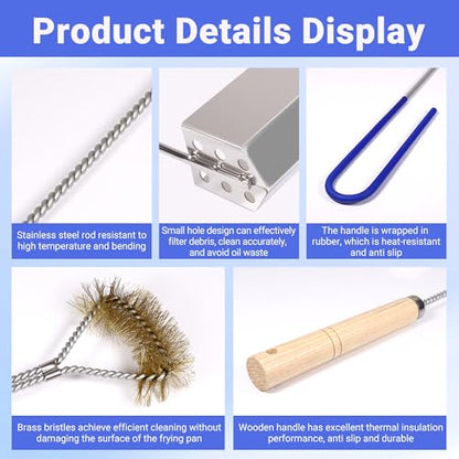 4 PCS Fryer Cleaning Tools with Deep Fryer Brass L-Shaped Brush, Deep Fryer Crumb Scoop, Deep Fryer Cleanout Rod, Long Handle Deep Basket Brush for Restaurants, Air Fryers, Deep Fat Fryers - color: 4pcs Brass Brush
