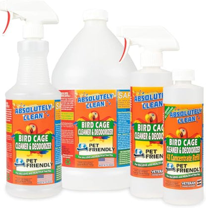 Absolutely Clean Amazing Bird Cage Cleaner and Deodorizer - Just Spray/Wipe - Safely & Easily Removes Bird Messes Quickly and Easily - Made in The US - Fragrance Free - (128oz Pack of 4) - style: 128 Fl Oz (Pack of 4)