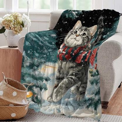 Cat Blanket Christmas Winter Night Blankets Kitten Gifts 80"x60" - color: Cat, size: 80"x60"