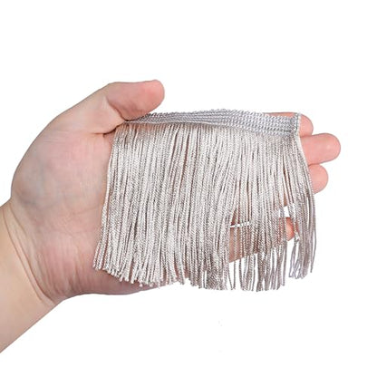 Chainette Fringe Trim 5 Yard x 4 Inches Fabric Tassel Trims - color: Light Silver, size: 4"-5Yards/R