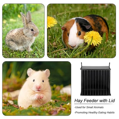 Metal Hay Rack for Rabbits, Rabbit Hay Feeder with Tops-Square Bunny Feeder | Metal Frame Hanging Hay Rack-Hay Holder with Built-in Hooks, Feeding Supply for Guinea Pigs, Chinchillas, Rabbits - size: 6.7x4.7x6.9