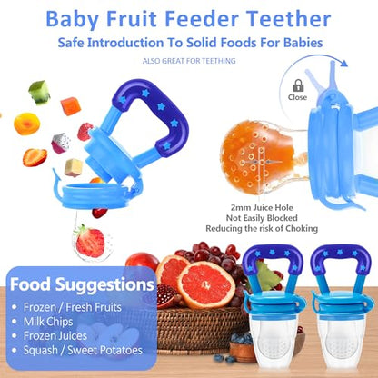 Baby Fruit Feeder Pacifier | Infant Food Feeder Pacifier & Food Dispensing Spoon | Fresh Fruit Teethers for Babies | Silicone Feeder Baby,Mesh teethers for Babies Gifts for Boys and Girls - color: 04-Blue