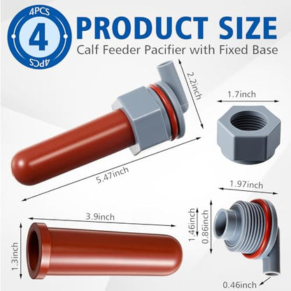 Sawysine 4 Pcs Calf Feeder Pacifier Teats with Fixed Base for Feeding Milk Bucket Soft Rubber Nursing Nipples with Anti-Backflow for Goats Cattle Horses Donkeys Calves Farm Animal Feeding Supplies