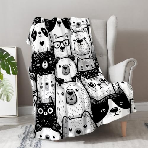 Aimego Black White Dog Cat Blanket 50"x60" Flannel Gift for Animal Lovers - color: Animals Blanket, size: 50"x60"