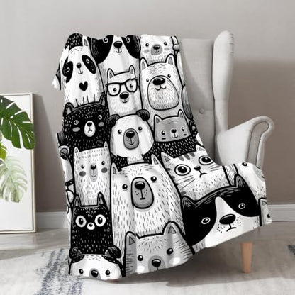 Aimego Black White Dog Cat Blanket 50"x60" Flannel Gift for Animal Lovers - color: Animals Blanket, size: 50"x60"