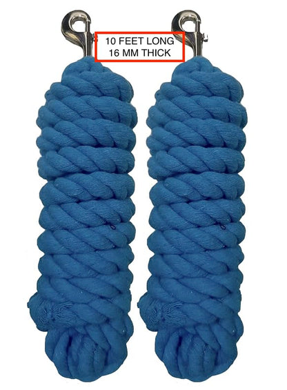 Majestic Ally Pack of 2 Solid Cotton Lead Rope for Horses & Livestock – 10 Foot Long and 5/8 inch (16MM) Thick - Replaceable Heavy-Duty Satin Bolt Snap – Handmade – Soft, Broken in Feel (Turquoise) - color: TURQUOISE
