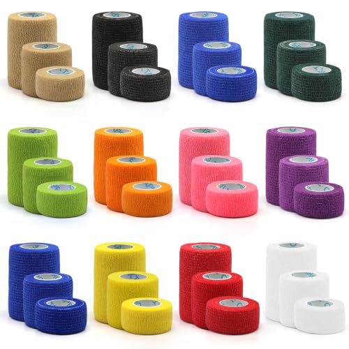 OK TAPE Self Adhesive Bandage Wraps, 36 Pack 1"/2"/3" x5Yd Athletic Tape