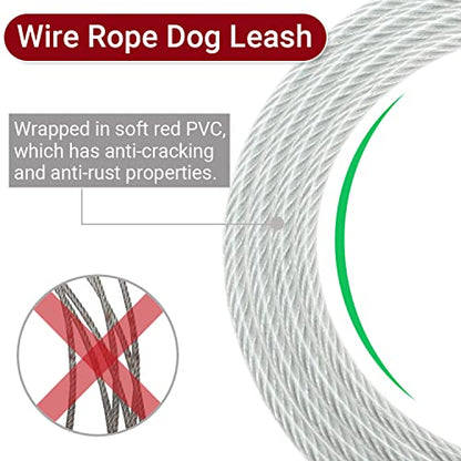 PAWNISAW Chew Proof Dog Leash, 5 FT Dog Tie Out Cable Lead with Handle - color: Silver