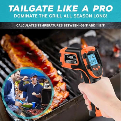 Kizen Infrared Temperature Gun - Handheld Surface Infrared Thermometer for Griddle, Grill, Pizza Oven, Candy, & A/C - Laser Thermometer Gun -58F to 1112F - Surface Temp Gun