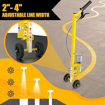Striping Line Painting Wand, Industrial Two-Wheel Striping Spray Paint Wand for Line Paint Stripe Ground, Compatible with Inverted Striping Paint, Yellow(T-Tip Nozzle)