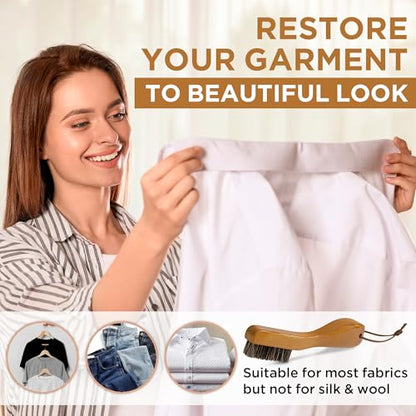Laundry Stain Brush, Soft Natural Horse Hair, Safe on Delicates 2pcs | Clothes Cleaning Scrubber, Stain Remover for Shirts, Collars, Cuffs & Shoes, Curved Beech Wood Handle with Hanging Loop