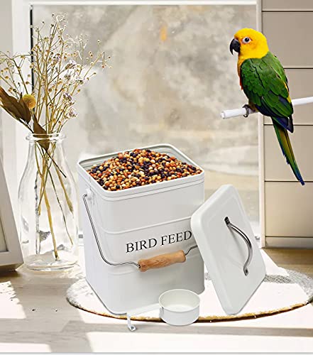 Morezi Bird Seed Storage Container Metal, 6 Lbs Airtight Bird Food Tin - color: White