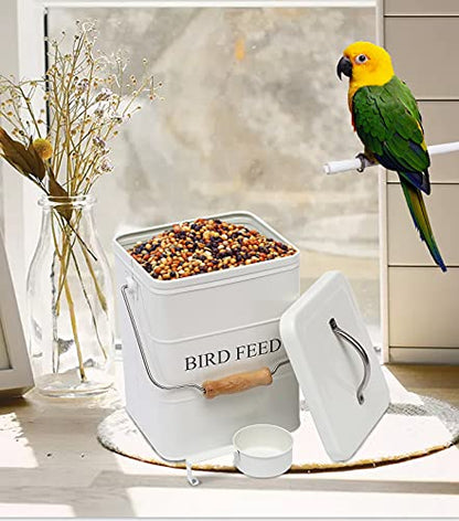 Morezi Bird Seed Storage Container Metal, 6 Lbs Airtight Bird Food Tin - color: White