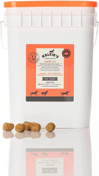 Kelcies Pumpkin Spice Horses Treats - Low Sugar, Starch, and Carbohydrates | Healthy Treats for Horse Supports Superior Digestion 15 Pound Bucket (Pack of 1) - size: 15 Pound (Pack of 1)