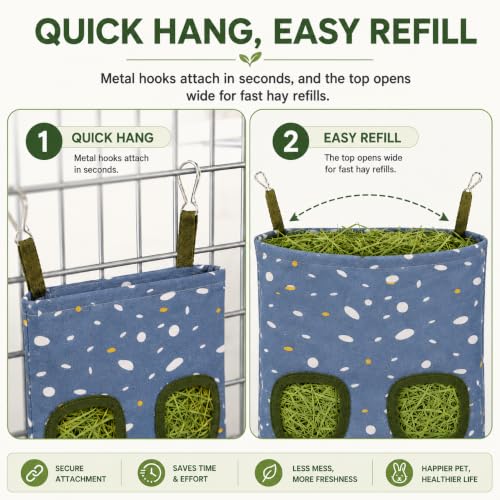 Rabbit Hay Feeder, Guinea Pig Hay Holder & Bunny Hay Feeder – Durable Hanging Hay Bag for Rabbits Chinchillas Guinea Pigs Bunnies – Chew-Resistant Hay Holder for Small Animals (Polka Dot) - color: Polka Dot