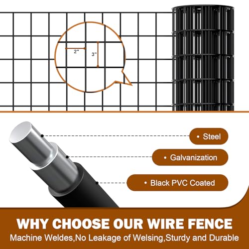 Black Vinyl Coated Welded Mesh Fence 24" x 50ft PVC Chicken Wire Fencing 16 Gauge 2" x 3" Gap for Vegetable Garden, Yard,Animal Protection,Pet Enclosures DIY Projects Poultry Netting - size: 24" x 50 ft