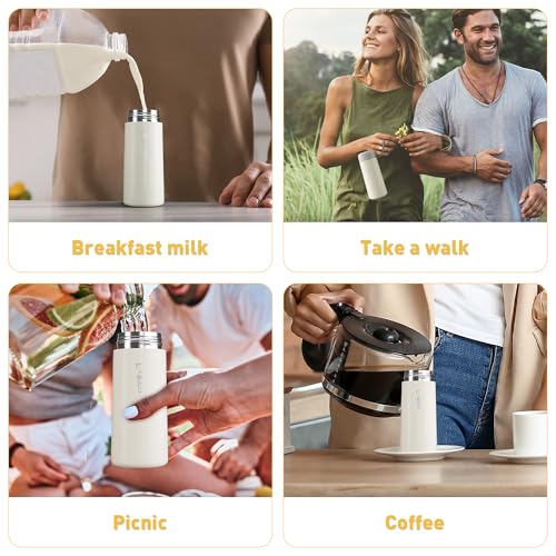 8 oz Water Bottles Made of 304 Stainless Steel, Small Water Bottles Double Wall Vacuum Insulation for Hot&Cold Drinks, Water Bottle Purse with Carry Handle - 100% Leakproof(Beige) - color: Beige, size: 8.5 Ounces
