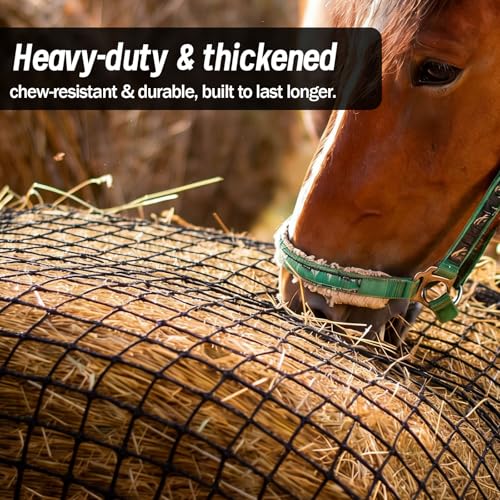 Heavy Duty Slow Feed Hay Net for Horses, 6x6x6 Ft Round Bale Hay Feeder Net - size: 6x6 Ft