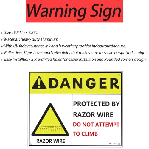 345 FT Razor Wire, 7 Rolls, Concertina Fencing with Warning Sign | Hot-dip galvanized steel, silver. For fence, wall, garden & commercial security. Easy to install. Durable & rust-resistant. - size: 345 FT, style: 7 Rolls