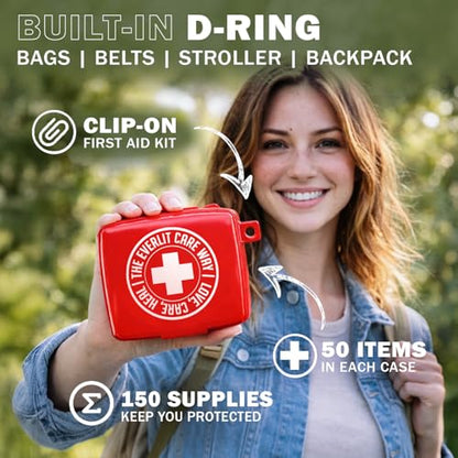 EVERLIT Pocket-Aid Kit | Travel-Friendly Hard-Shell Cases with 50 Items for Cuts, Scrapes, Burn & Wound Care | Pack of 3 Mini First Aid Kits for Travel, Outdoor, School, Camping, Home, Office (White) - color: White