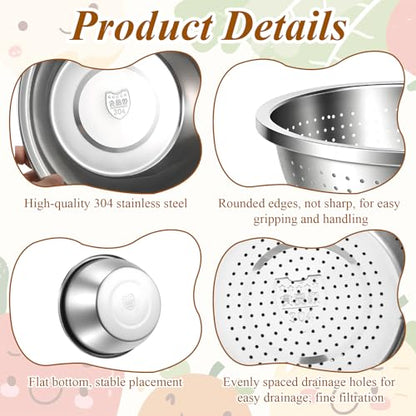 304 Stainless Steel Colander and Strainer, 5QT Large Capacity with Mixing Bowl, Micropore for Washing Rice, Vegetables, Fruit, Grain, Bean, and Draining Cooked Pasta, Dishwasher Safe - size: L