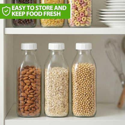 CUCUMI 2 Pack 32 Oz Glass Milk Bottle with Reusable Lid | for Almond Milk, Oat/Nut Milk, Water Jug Breast Milk Pitcher,Juice Bottles for Buttermilk, Nut, Juice, Syrup, Coffee Creamer - color: 2pcs-32oz