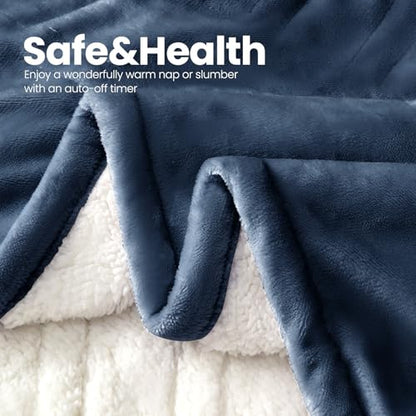 Electric Heated Blanket Queen 84"x90", 8 Heat leavls and 1-8H Auto Off | Fast Heating, Over-Heat Protection&ETL Certification, Soft Flannel Sherpa, Machine Washable, Suitable for Bed and Sofa - color: Blue, size: Queen-84" x 90"