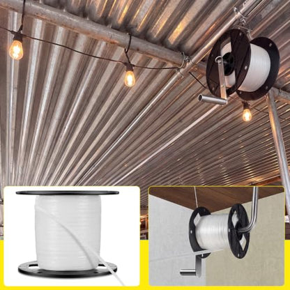 1000 ft Sticky Fly Tape Roll with Mounting Hardware Kit, Fly Reel Sticky Tape Trap with Complete Hardware, Pulleys & Mounting Brackets for Commercial Farm Flys Control Barn Stable Livestock