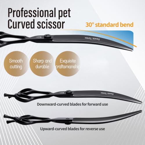 Dog Grooming Curved Scissors, 7.5 Inch, Japanese 440C Stainless Steel, 30° Arc Blade for Head, Face and Legs (7.0") - size: 7.0"